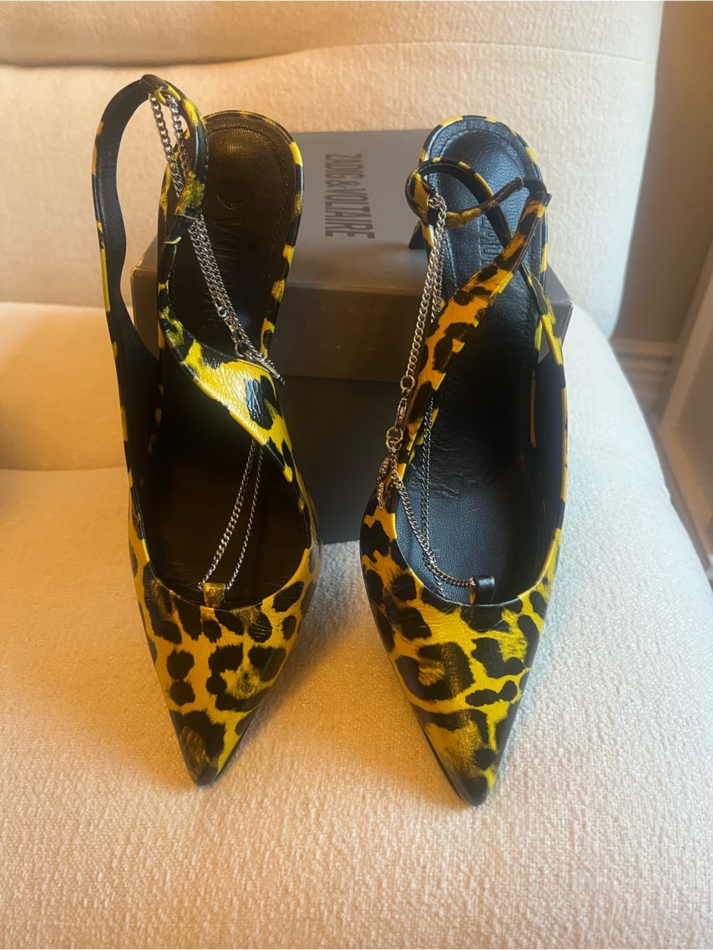 Zadig & Voltaire Yellow and Black Leopard Print Slingback Heels